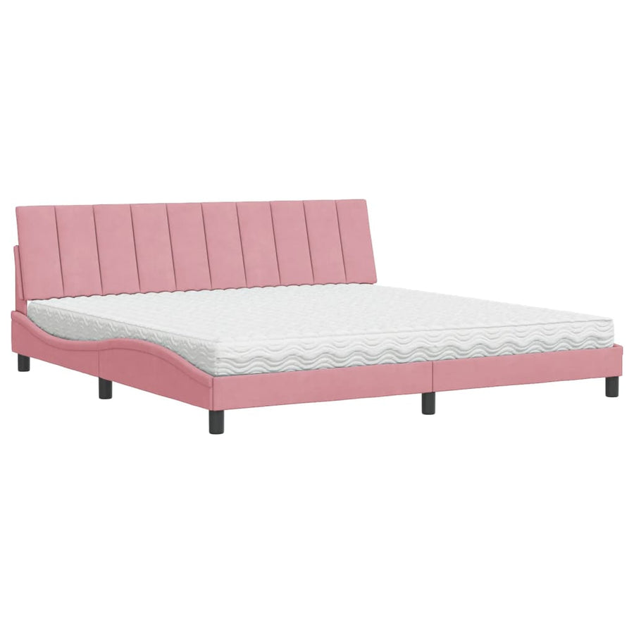 Bed Met Matras Fluweel 200 x 200 cm Roze
