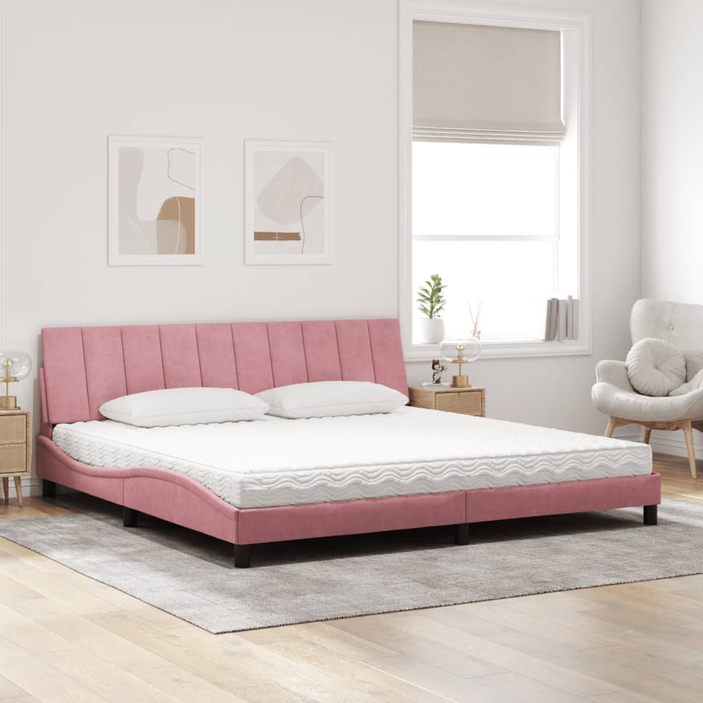 Bed Met Matras Fluweel 200 x 200 cm Roze