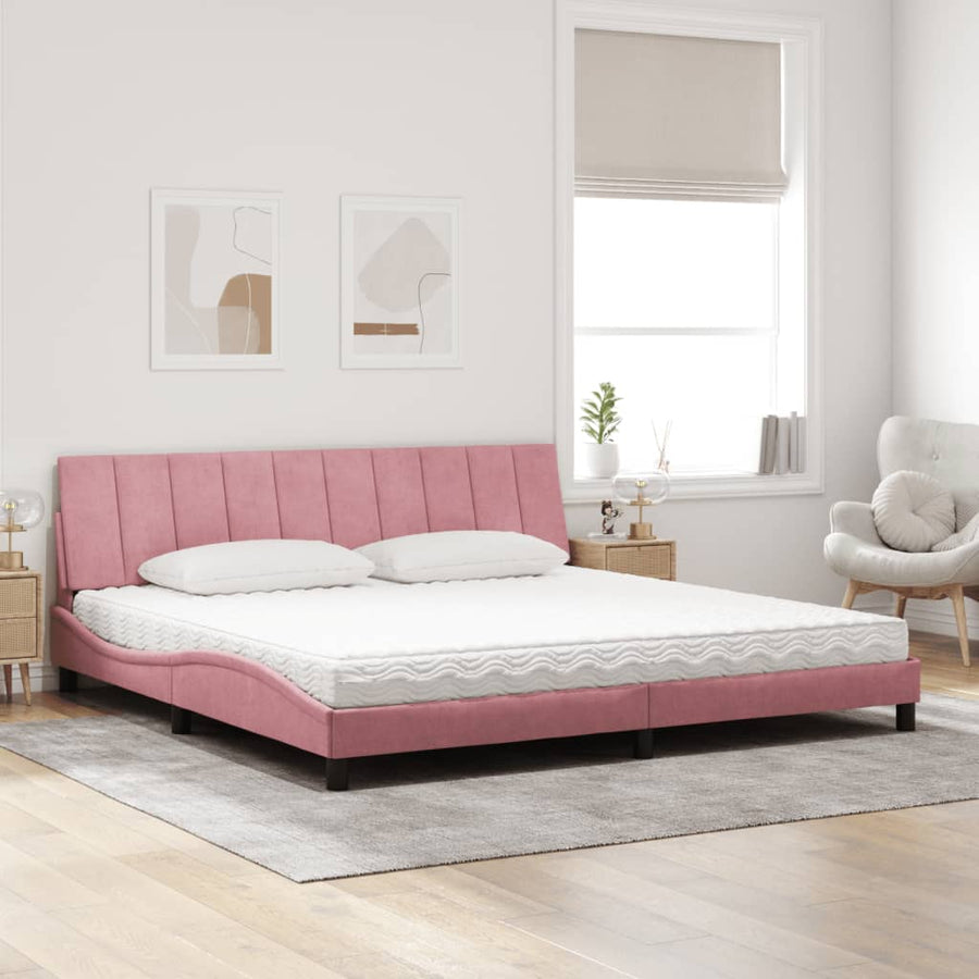Bed Met Matras Fluweel 200 x 200 cm Roze