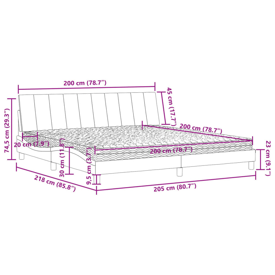 Bed Met Matras Fluweel 200 x 200 cm Roze