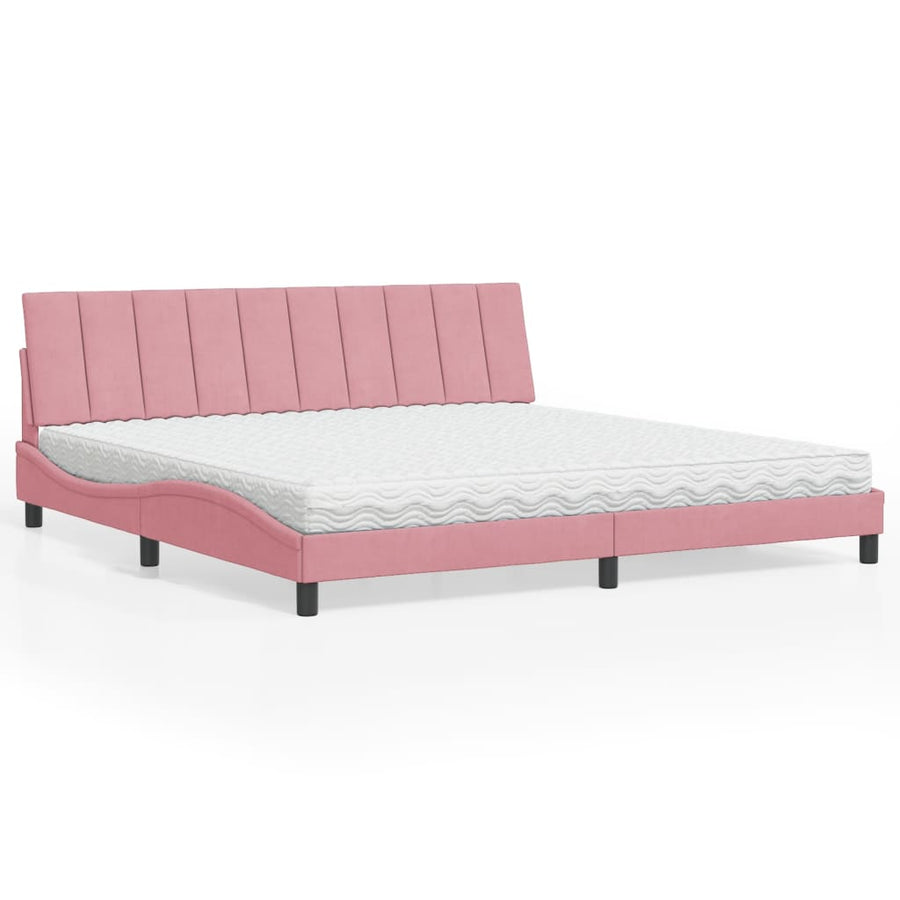 Bed Met Matras Fluweel 200 x 200 cm Roze