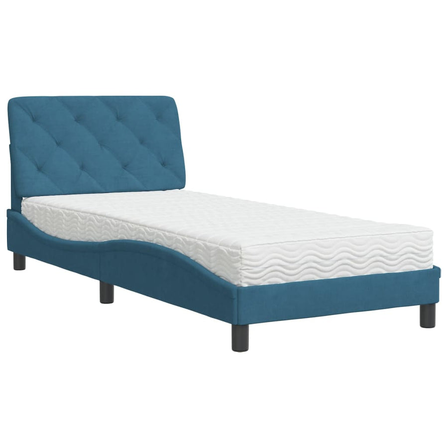 Bed met matras fluweel blauw 80x200 cm