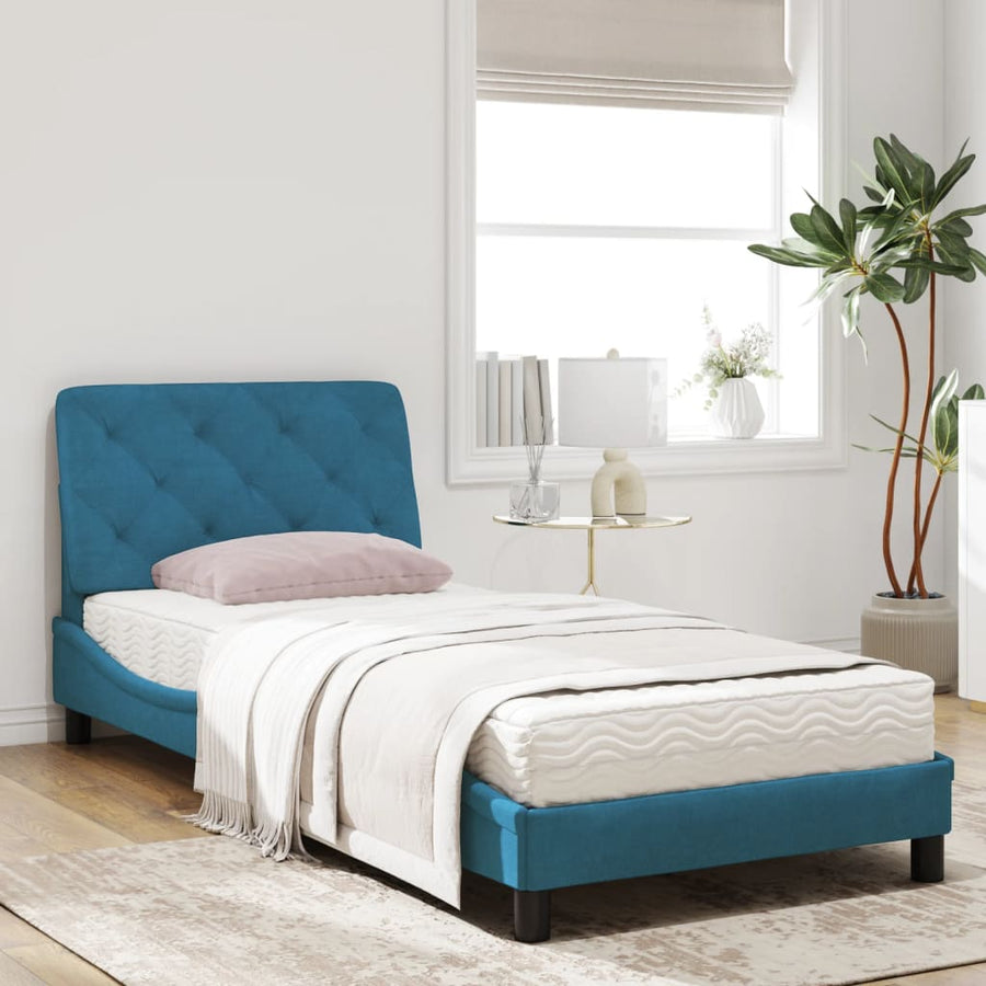 Bed met matras fluweel blauw 80x200 cm