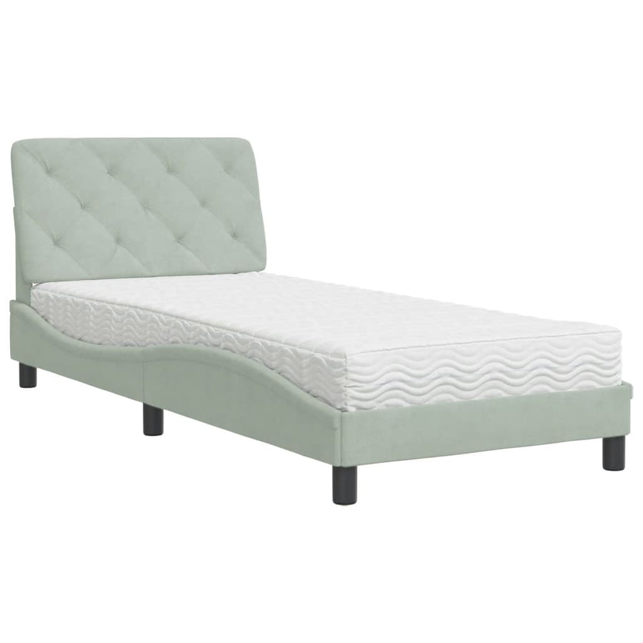 Bed met matras fluweel lichtgrijs 90x190 cm