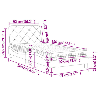 Bed met matras fluweel lichtgrijs 90x190 cm