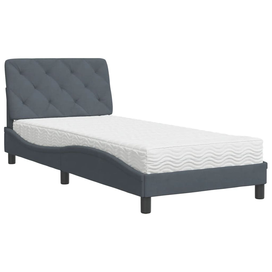 Bed met matras fluweel donkergrijs 90x190 cm