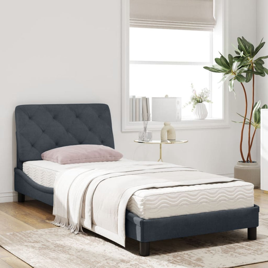 Bed met matras fluweel donkergrijs 90x190 cm