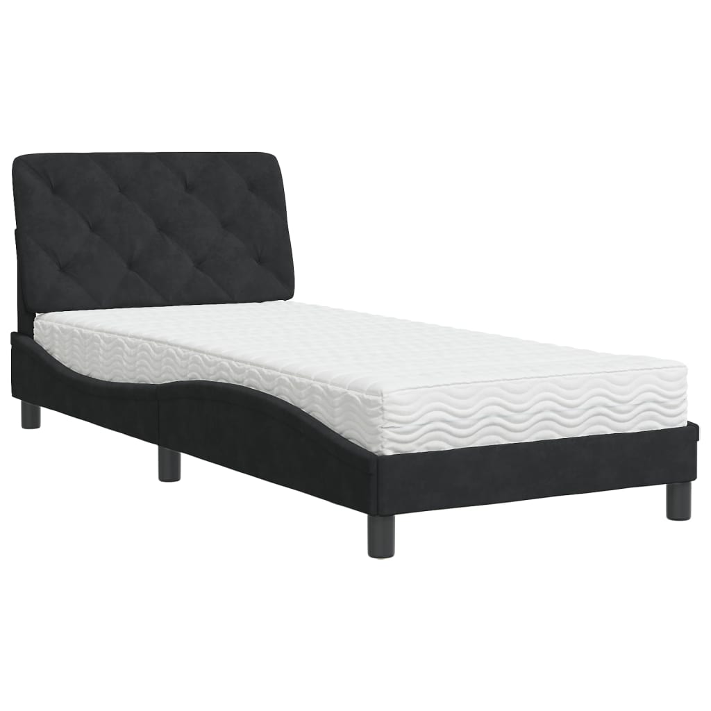 Bed met matras fluweel zwart 90x190 cm