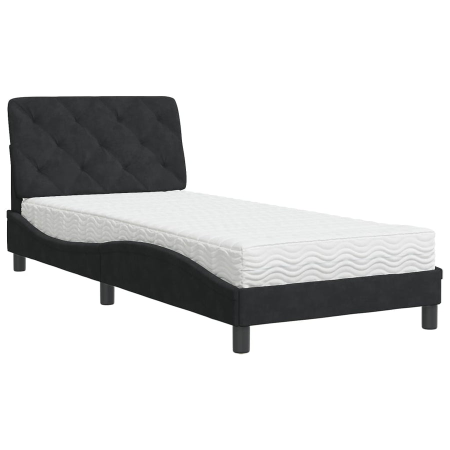 Bed met matras fluweel zwart 90x190 cm
