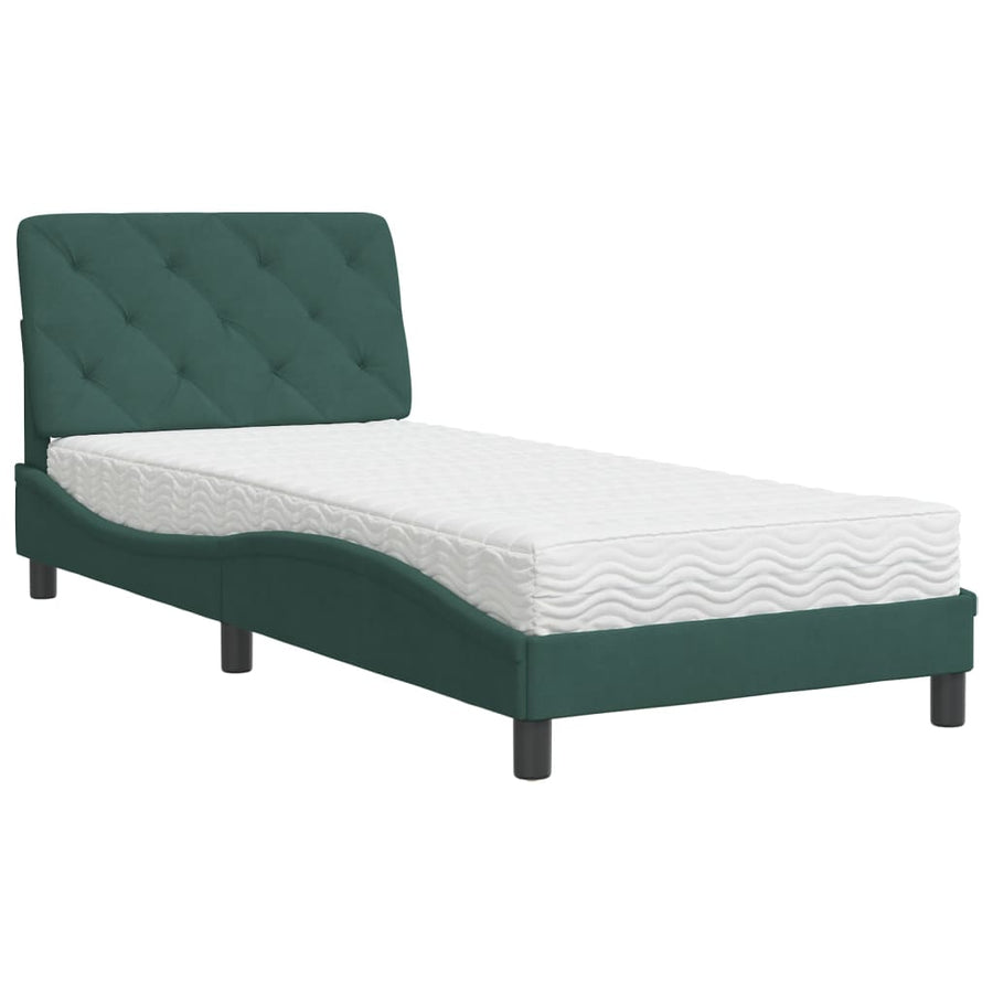 Bed met matras fluweel donkergroen 90x190 cm