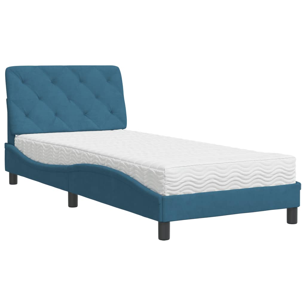 Bed met matras fluweel blauw 90x190 cm
