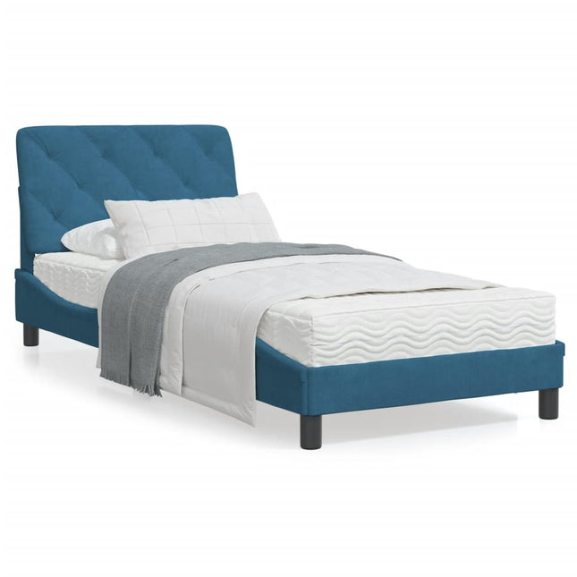 Bed met matras fluweel blauw 90x190 cm