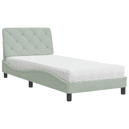 Bed met matras fluweel lichtgrijs 90x200 cm