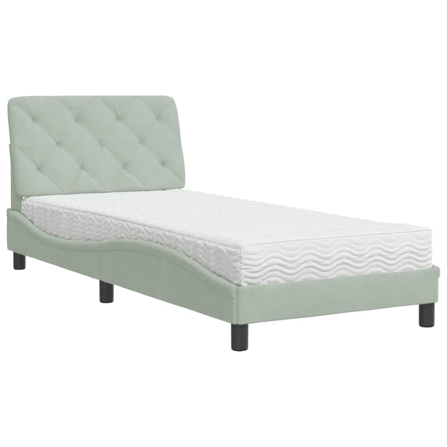 Bed met matras fluweel lichtgrijs 90x200 cm