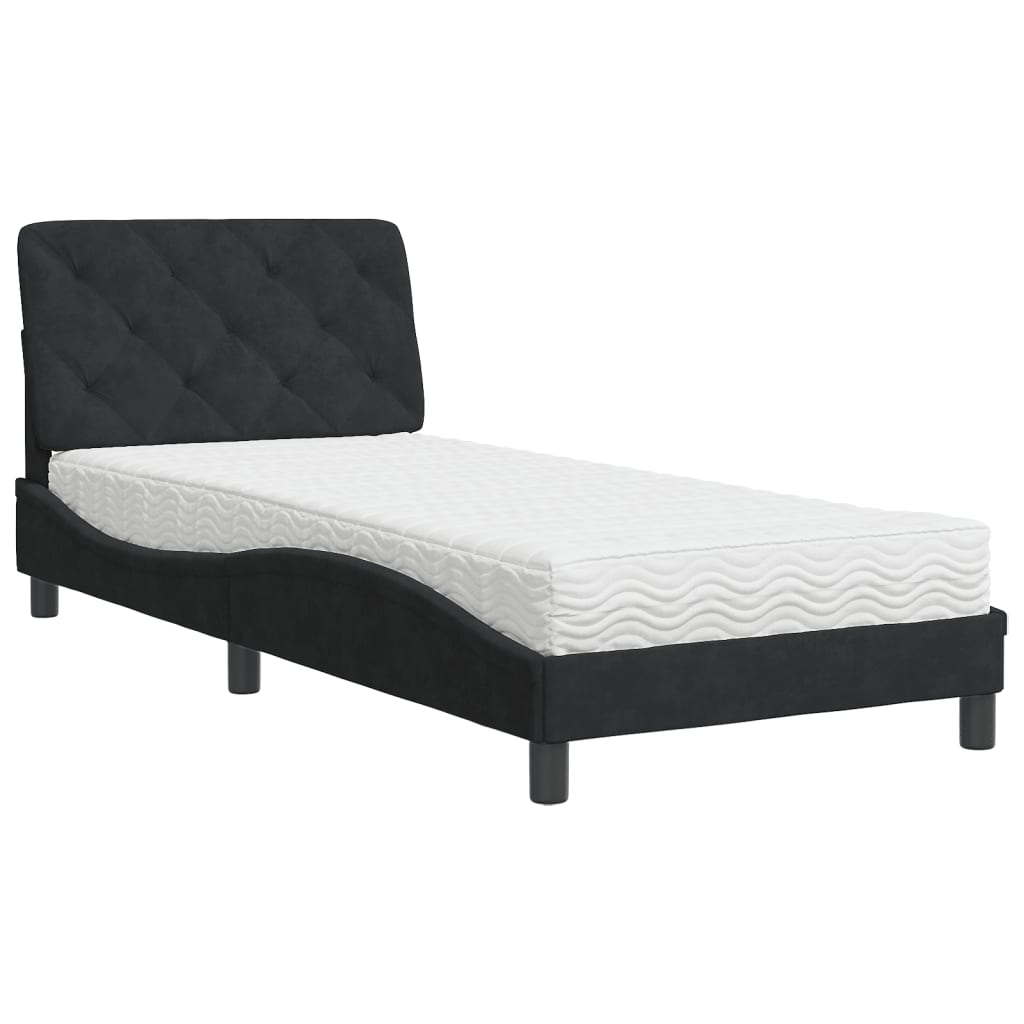 Bed met matras fluweel zwart 90x200 cm