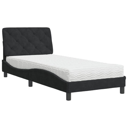 Bed met matras fluweel zwart 90x200 cm