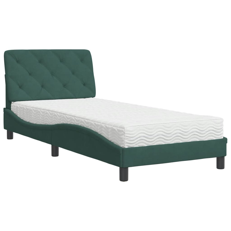 Bed met matras fluweel donkergroen 90x200 cm