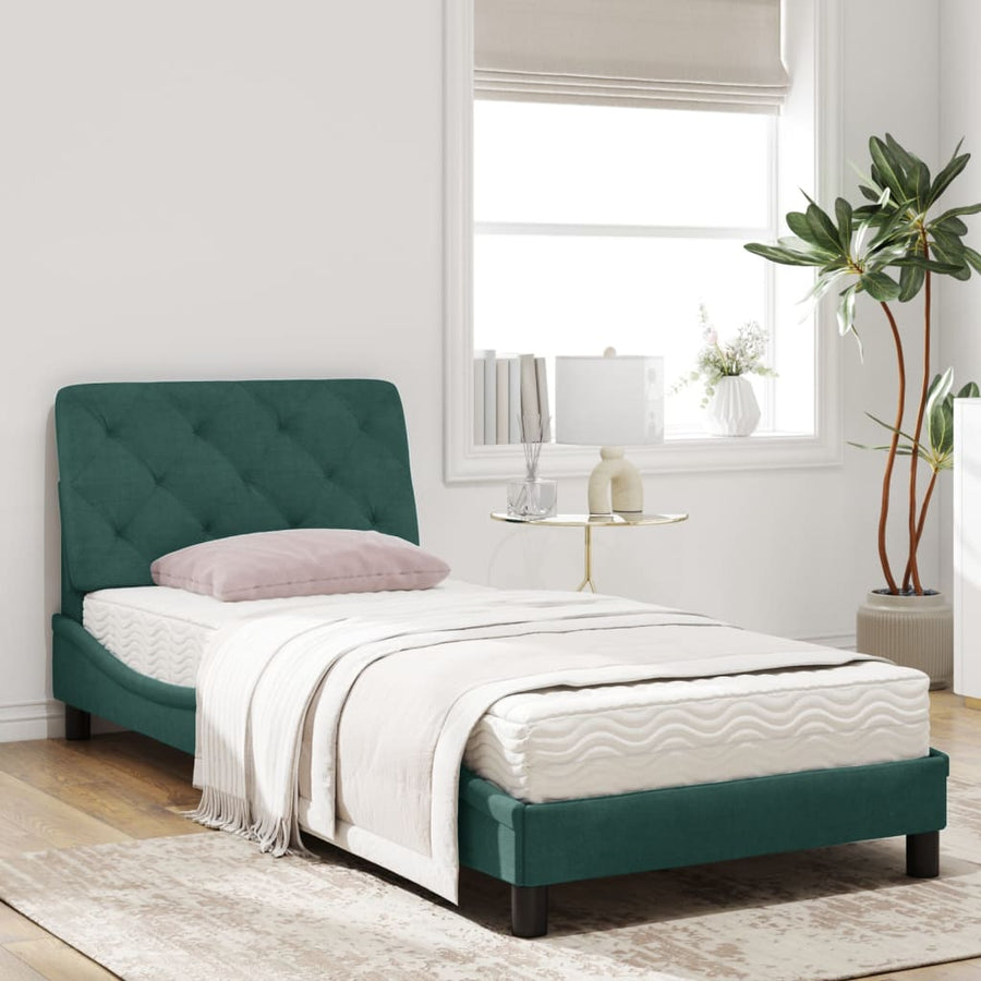 Bed met matras fluweel donkergroen 90x200 cm