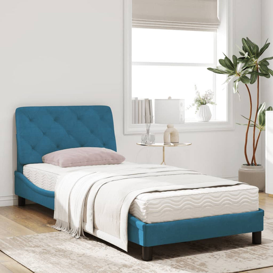 Bed met matras fluweel blauw 90x200 cm
