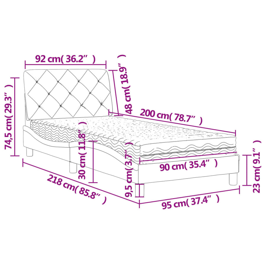 Bed met matras fluweel blauw 90x200 cm