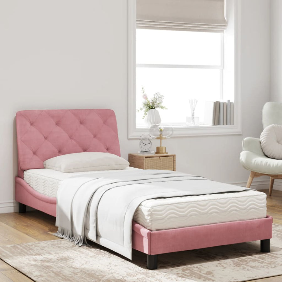 Bed met matras fluweel roze 90x200 cm