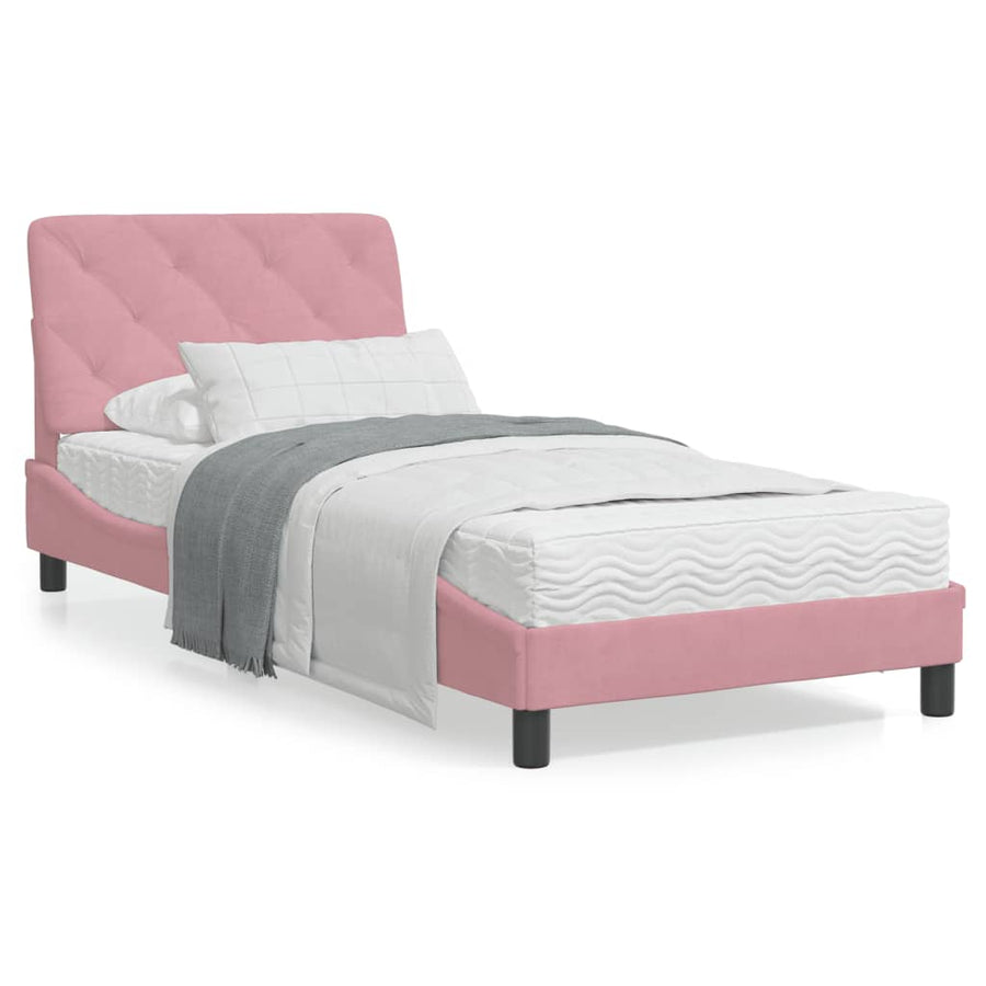 Bed met matras fluweel roze 90x200 cm