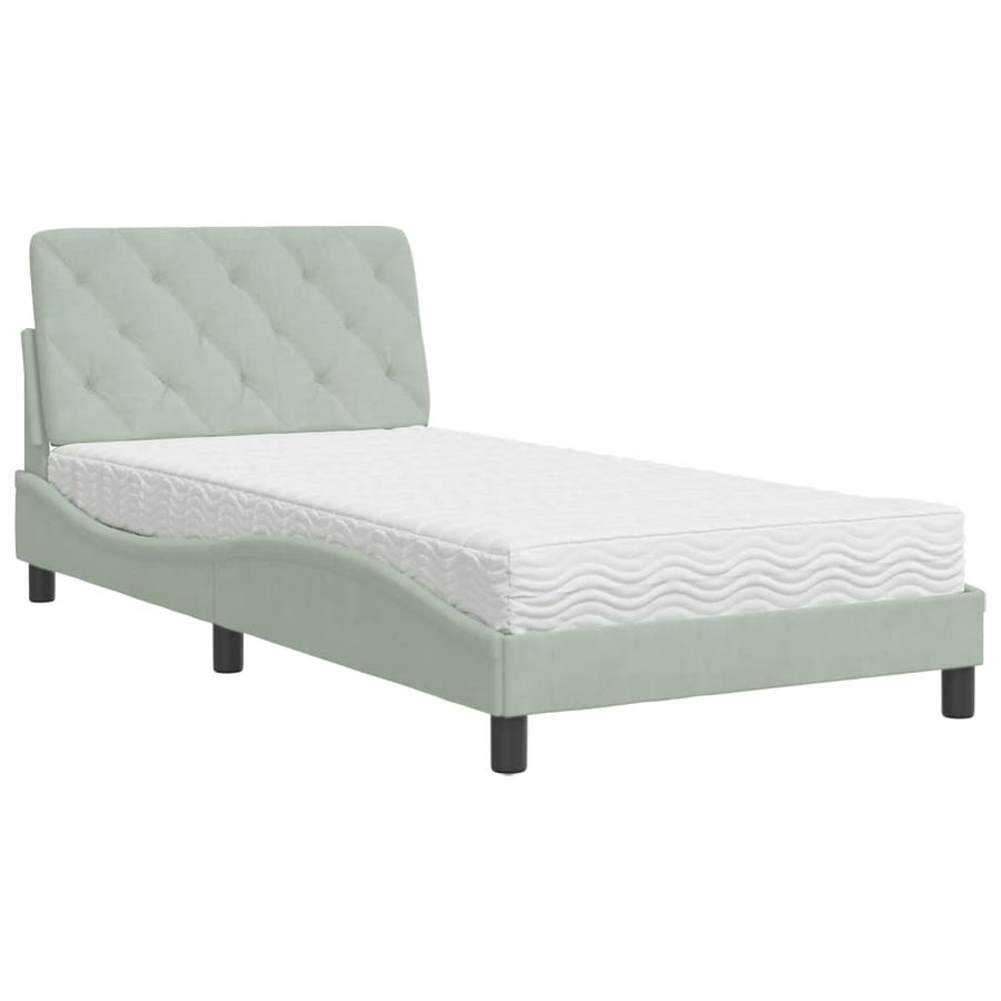 Bed met matras fluweel lichtgrijs 100x200 cm