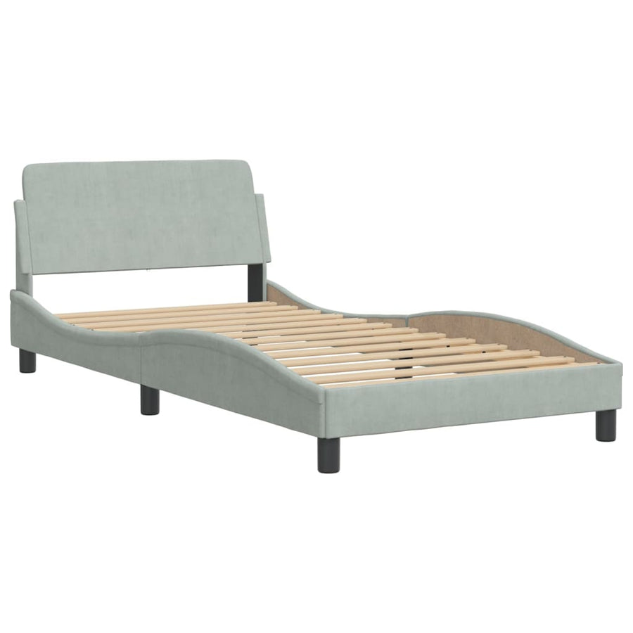 Bed met matras fluweel lichtgrijs 100x200 cm