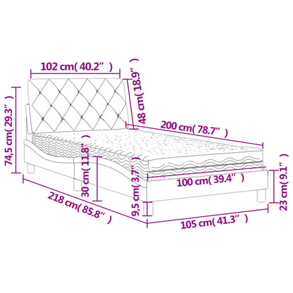 Bed met matras fluweel lichtgrijs 100x200 cm