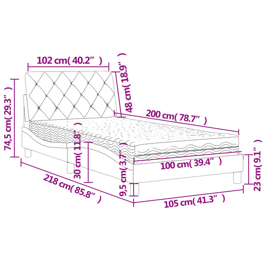 Bed met matras fluweel lichtgrijs 100x200 cm
