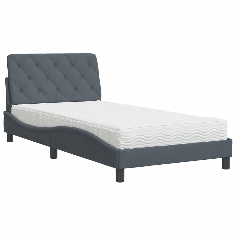 Bed met matras fluweel donkergrijs 100x200 cm