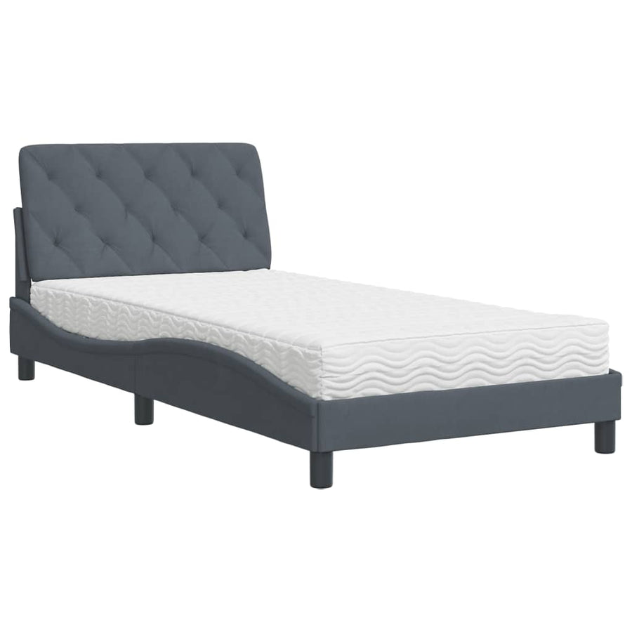 Bed met matras fluweel donkergrijs 100x200 cm