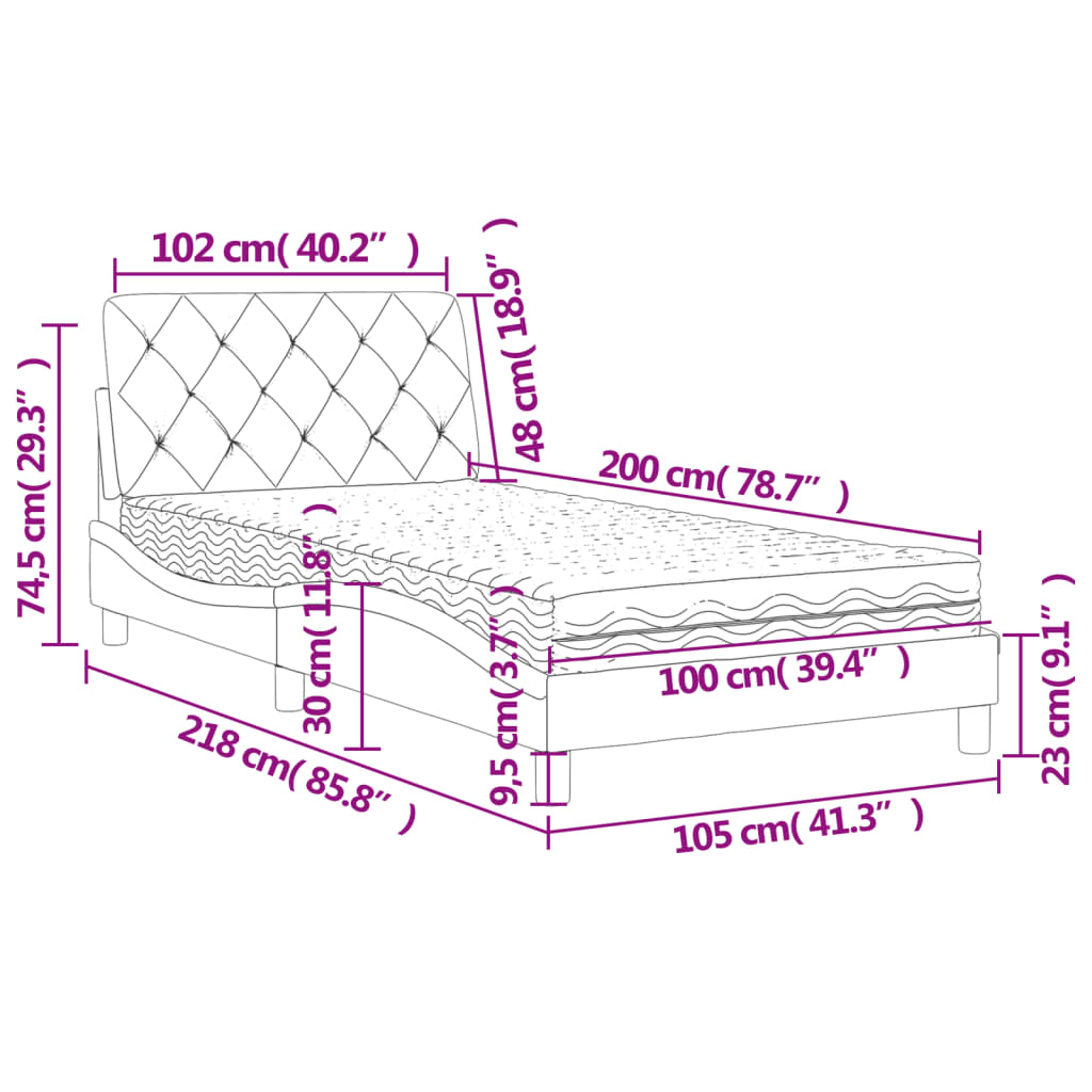 Bed met matras fluweel zwart 100x200 cm