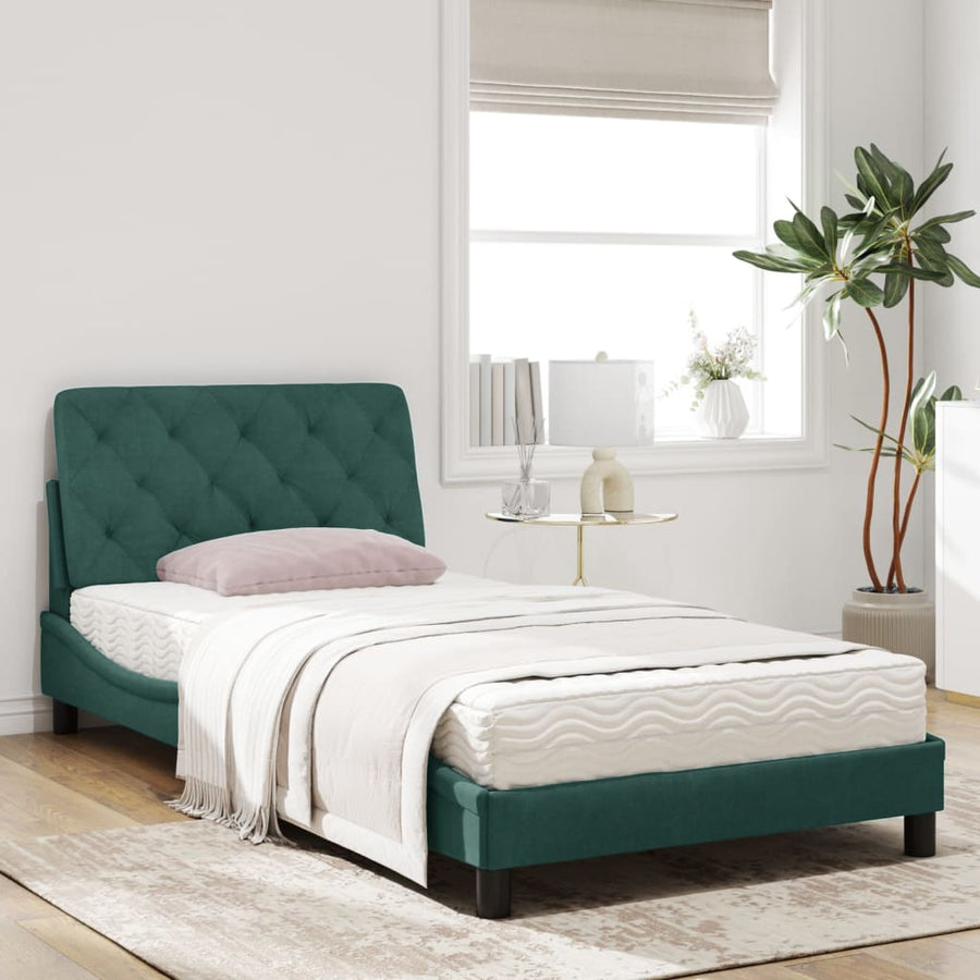 Bed met matras fluweel donkergroen 100x200 cm