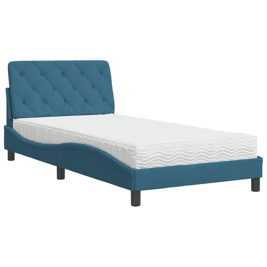 Bed met matras fluweel blauw 100x200 cm