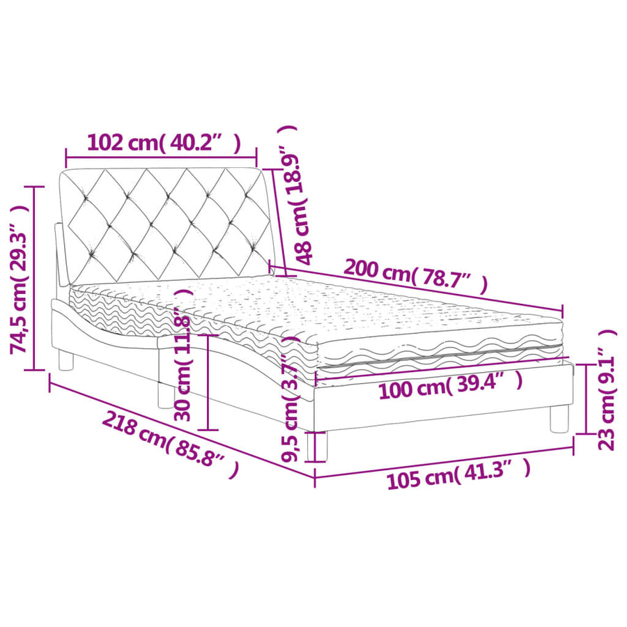 Bed met matras fluweel blauw 100x200 cm