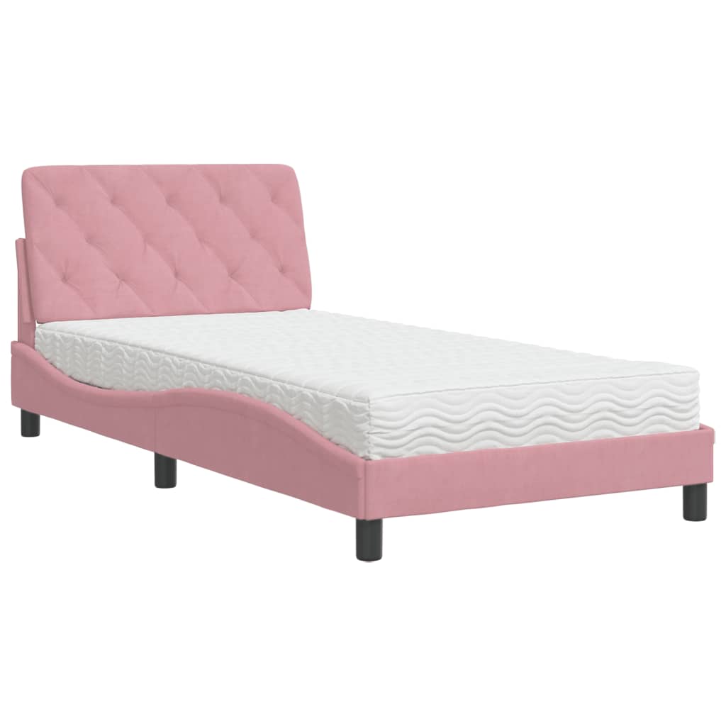 Bed met matras fluweel roze 100x200 cm