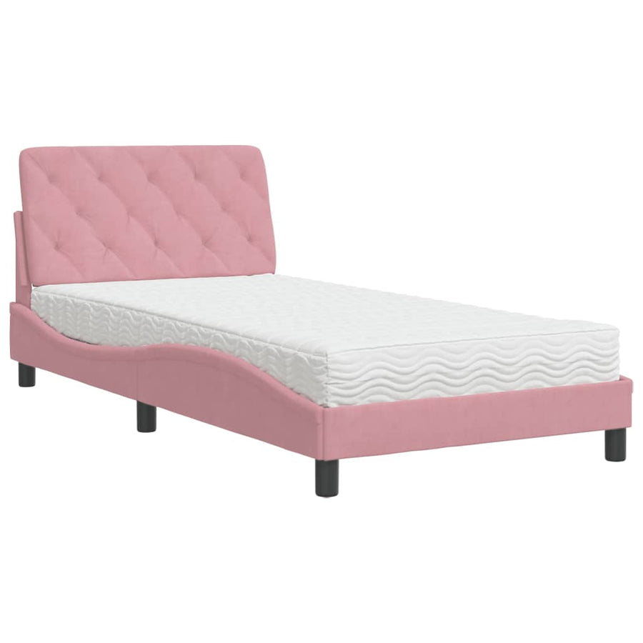 Bed met matras fluweel roze 100x200 cm