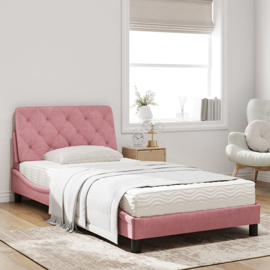 Bed met matras fluweel roze 100x200 cm