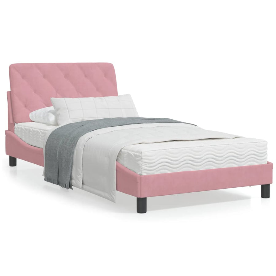 Bed met matras fluweel roze 100x200 cm