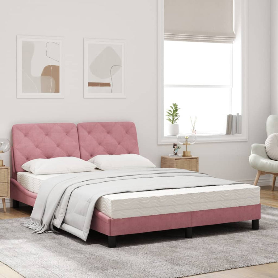 Bed met matras fluweel roze 120x200 cm