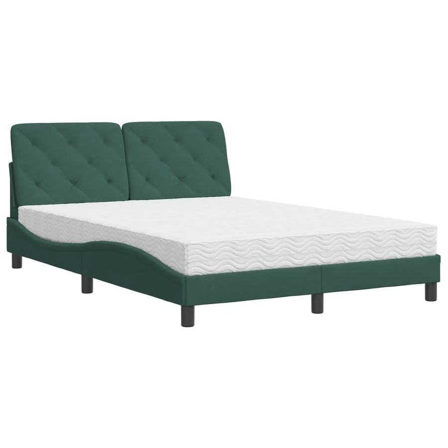 Bed met matras fluweel donkergroen 140x190 cm
