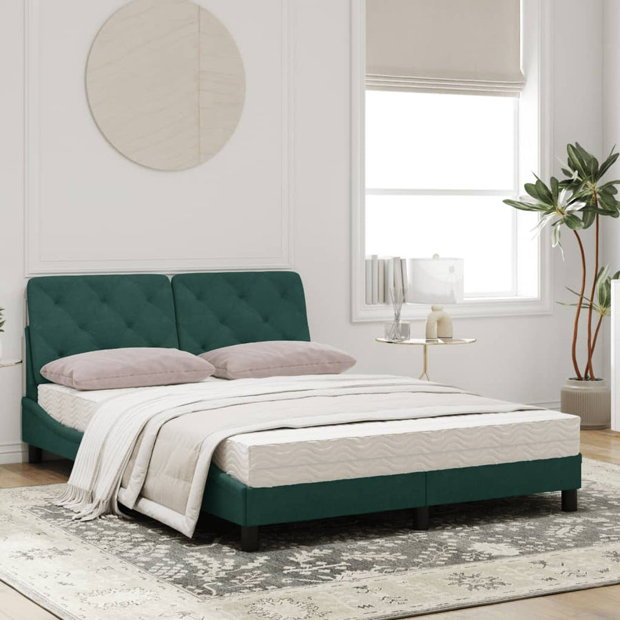 Bed met matras fluweel donkergroen 140x190 cm