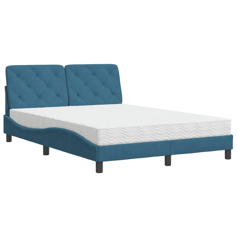 Bed met matras fluweel blauw 140x190 cm