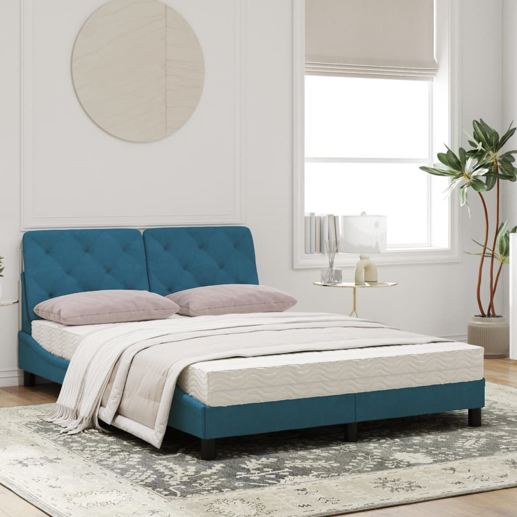 Bed met matras fluweel blauw 140x190 cm