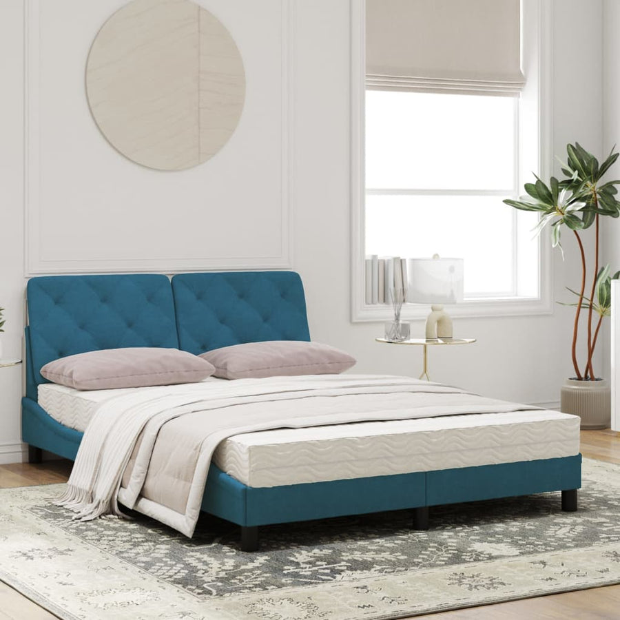 Bed met matras fluweel blauw 140x190 cm