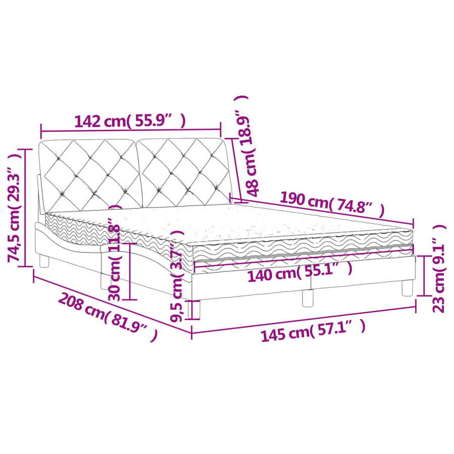 Bed met matras fluweel blauw 140x190 cm