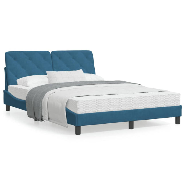 Bed met matras fluweel blauw 140x190 cm