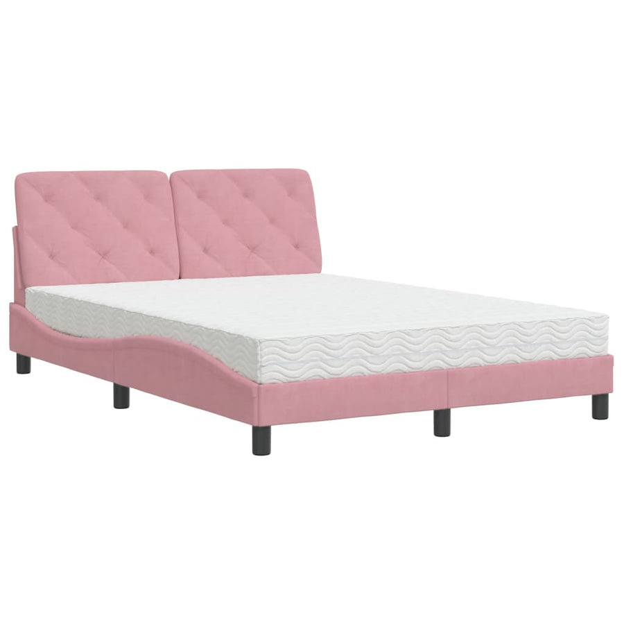 Bed met matras fluweel roze 140x190 cm