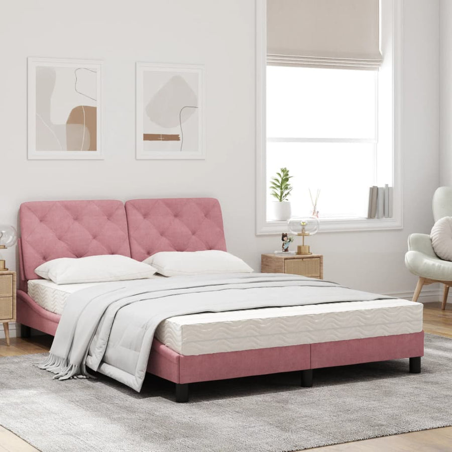 Bed met matras fluweel roze 140x190 cm